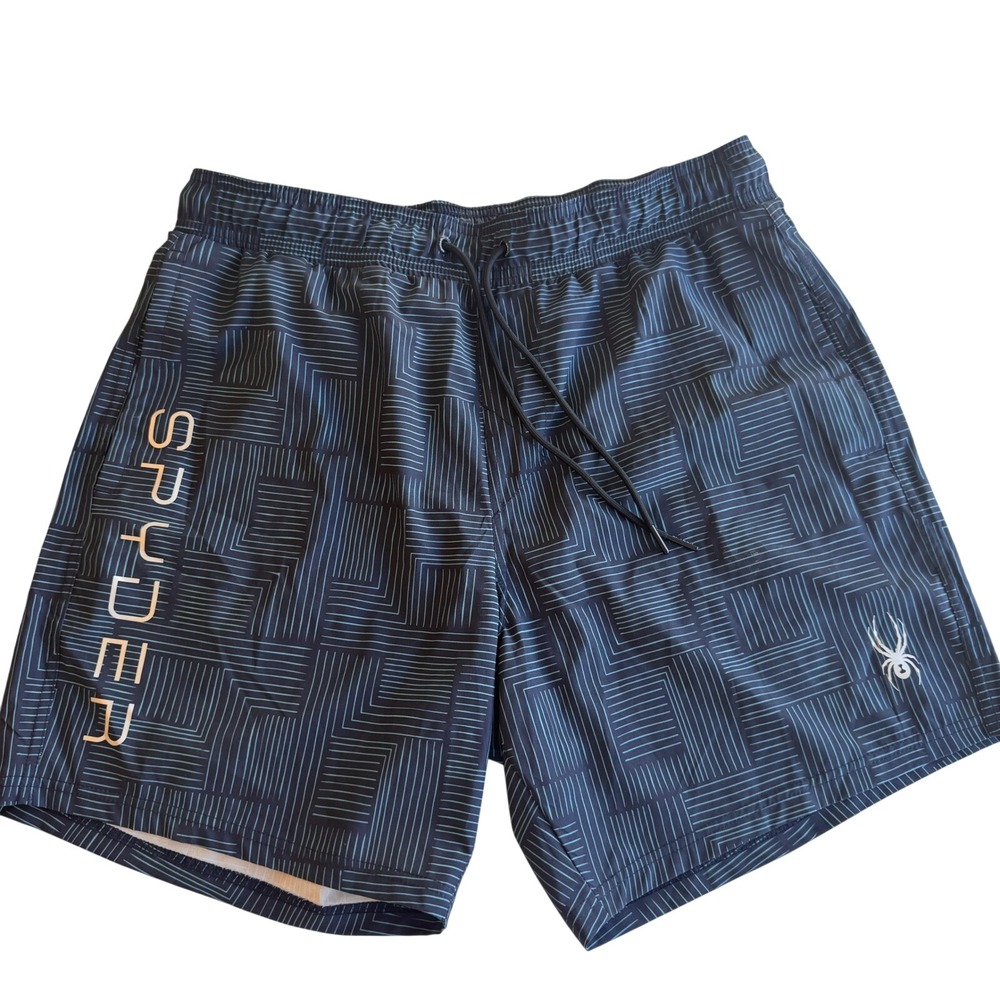 Spyder Swim Trunks Mens XL Blue Geometric Print‎ Board Shorts Surf Beach UV Safe